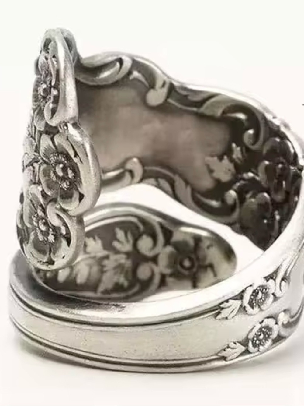 Floral Engraved Silver Spoon Ring Set - Picture 4 of 6